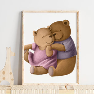 Aquarell-Mama- und Papa-Bär Bär-Wandbild Poster