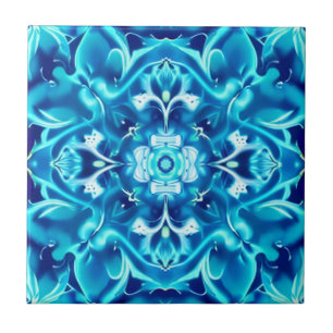 Aquarell-Mandala-Blume in verschiedenen Blautönen Fliese
