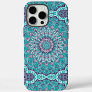 Aquarell-Mandala in Türkis und Lila iPhone 16 Pro Max Hülle