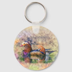Aquarell-Mandarinen-Enten Feng Shui Symbol Schlüsselanhänger