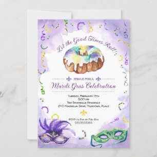 Aquarell Mardi Gras, Fat Tuesday Party Einladung