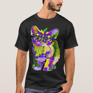 Aquarell Mardi Gras Katze trägt Karnevalsmaske Fes T-Shirt
