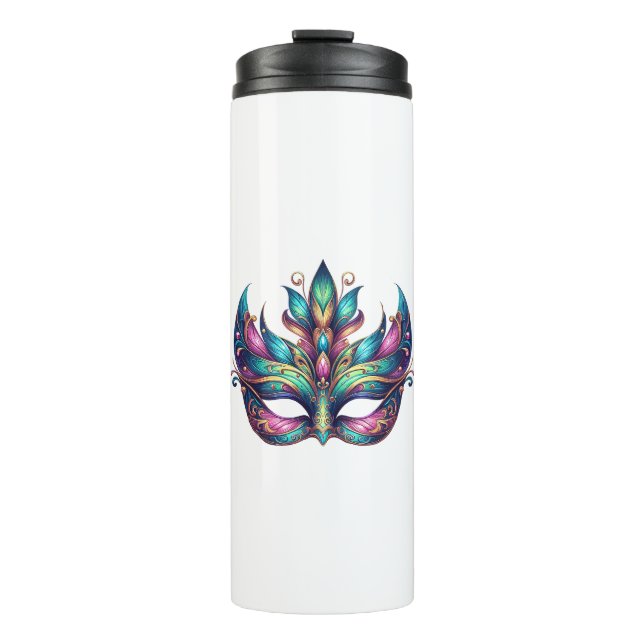 Aquarell Mardi Gras Maske Thermosbecher (Vorderseite)