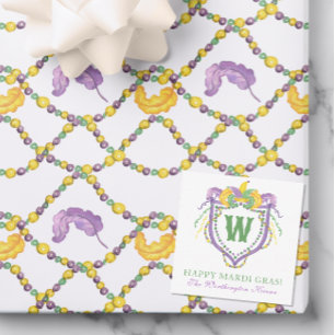 Aquarell-Mardi-Gras-Monogrammwappen Mitteilungskarte