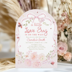 Aquarell-Marienkäfer-Blumen-Mädchen-Baby-Party Einladung