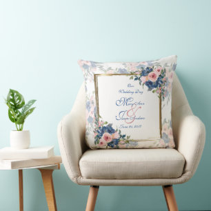 Aquarell-Marine u. erröten Hochzeit Kissen