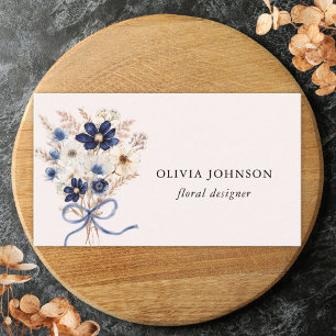 Aquarell Marineblaue Blumenbouquet Personalisiert Visitenkarte