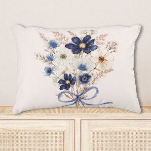 Aquarell Marineblaue Blumenstrauß Floral Dekokissen