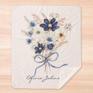 Aquarell Marineblaue Blumenstrauß Personalisiert Sherpadecke