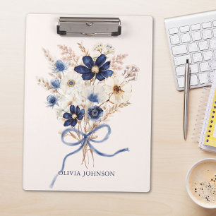 Aquarell Marineblauer Blumenstrauß Personalisiert Klemmbrett
