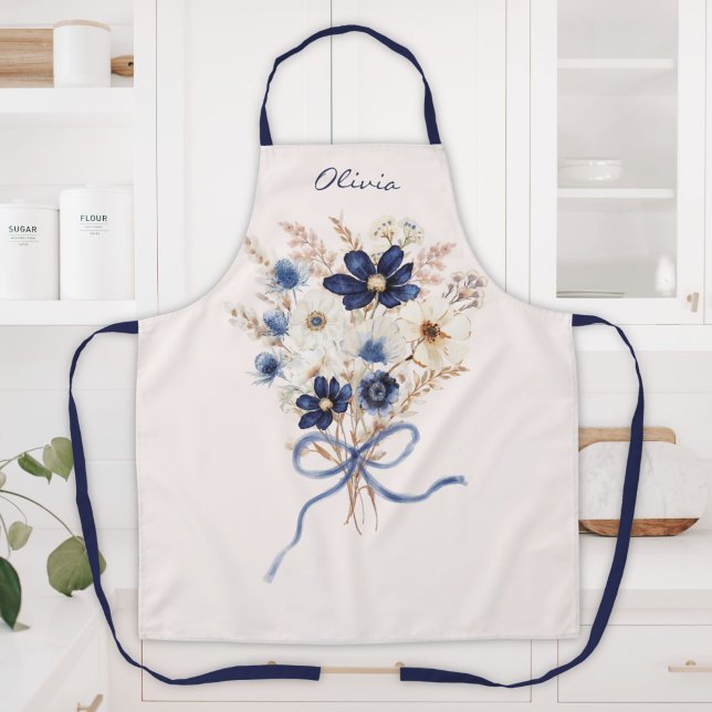 Aquarell Marineblauer Blumenstrauß Personalisiert Schürze (Von Creator hochgeladen)