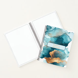 Aquarell-Marmor-Alkohol-Tinte-Skizze in Türkis und Notizbuch