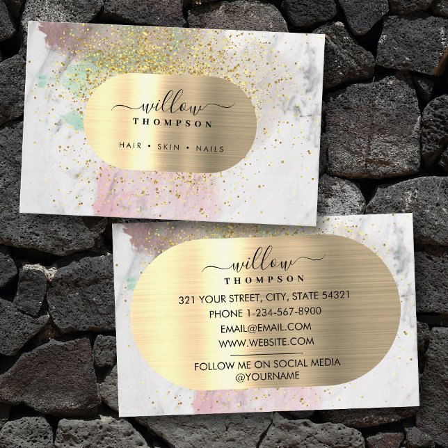 Aquarell & Marmorstone Imitats Gold Glitzer Fossil Visitenkarte (Watercolor & Marble Stone Faux Gold Glitter Foil Business Card)