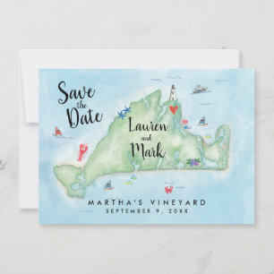 Aquarell Marthas Vineyard Karte Save-the-Date