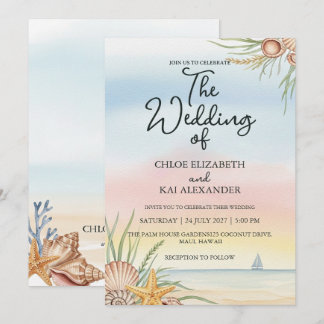 Aquarell Maui Hawaii Tropische Strandhochzeit Einladung