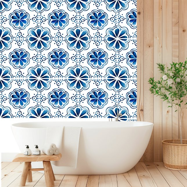 Aquarell Mediterrane Blauer Tile Tapete (Von Creator hochgeladen)