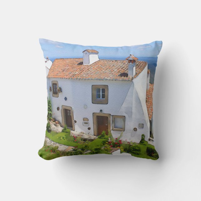 Aquarell Mediterranes Haus Kissen (Vorderseite)