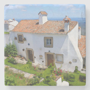 Aquarell Mediterranes Haus Steinuntersetzer