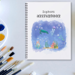 Aquarell Meer Leben Personalisiertes Skizzenbuch Notizbuch