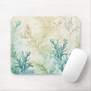 Aquarell Meeresalgen Pflanze Aquamarin Beige Aqua Mousepad