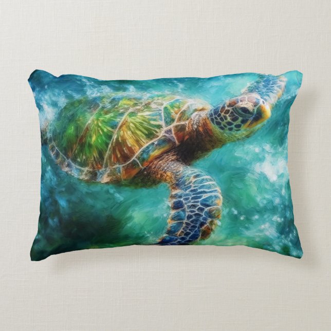 Aquarell Meeresschildkröte Dekokissen (Vorderseite)