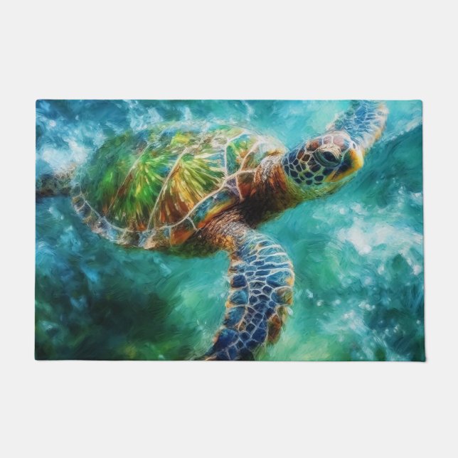 Aquarell Meeresschildkröte Fußmatte (Vorderseite)