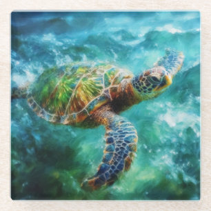 Aquarell Meeresschildkröte Glasuntersetzer