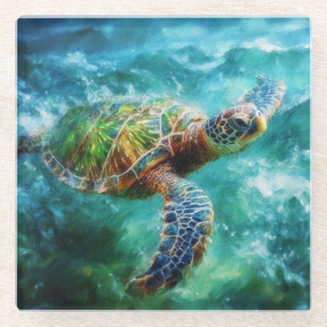 Aquarell Meeresschildkröte Glasuntersetzer (Vorderseite)