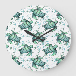 Aquarell Meeresschildkröte grün blau Muster Tier Große Wanduhr