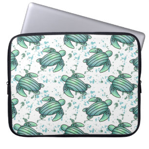 Aquarell Meeresschildkröte grün blau Muster Tier Laptopschutzhülle