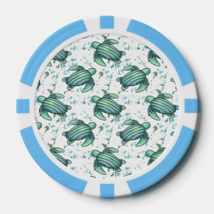 Aquarell Meeresschildkröte grün blau Muster Tier Pokerchips