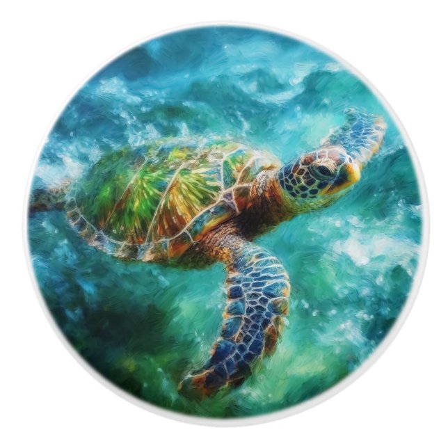 Aquarell Meeresschildkröte Keramikknauf (Vorderseite)