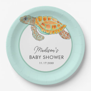 Aquarell Meeresschildkröte Personalisierte Babypar Pappteller