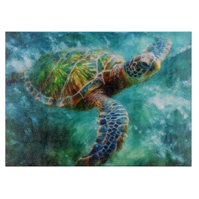 Aquarell Meeresschildkröte Schneidebrett (Vorderseite)