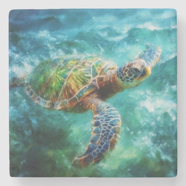 Aquarell Meeresschildkröte Steinuntersetzer (Vorderseite)