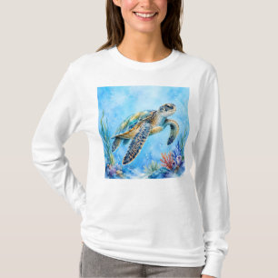 Aquarell Meeresschildkröte Unterwasser T-Shirt