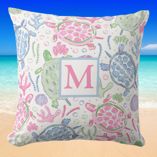 Aquarell Meeresschildkröten Monogramm / Küstenozea Kissen