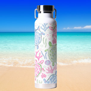 Aquarell Meeresschildkröten Ozean / Küstenstrand Trinkflasche