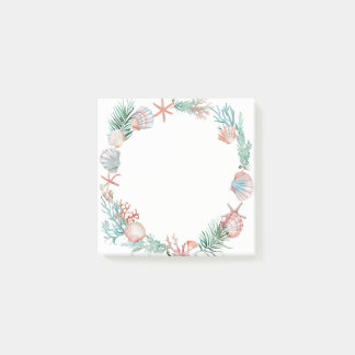 Aquarell-Meeresschnecken-Kranz-Küstenrahmen-Design Post-it Klebezettel