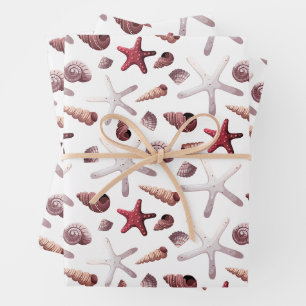 Aquarell-Meerestiere Muscheln und Seesterne Geschenkpapier Set