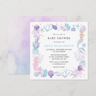 Aquarell-Meerjungfrau-Under-The-Sea-Baby-Party Einladung