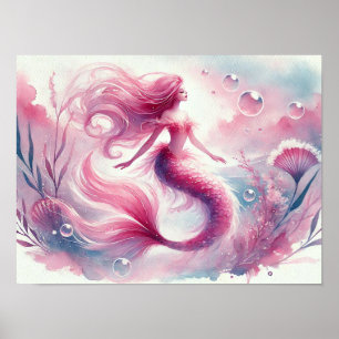 Aquarell-Meerjungfrau-Wandkunst Poster