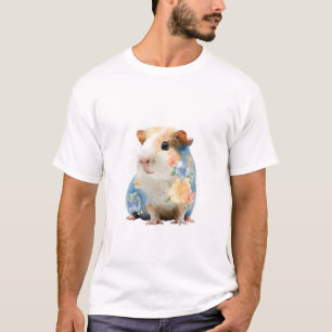 Aquarell-Meerschweinchen-Porträt mit Blumen für Mä T-Shirt