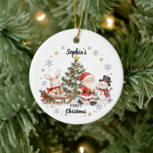 Aquarell Mein erstes Weihnachtsbaby-Foto Keramik Ornament