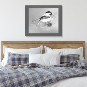 Aquarell-Meise-Vogel-Tannenzapfen-Naturkunst Leinwanddruck