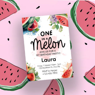 Aquarell-Melone - Einladung zur 1. Geburtstagsfeie