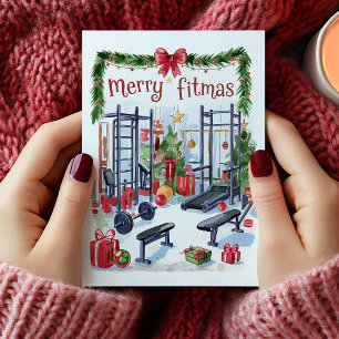 Aquarell Merry Fitmas Fitness Weihnachtskarte Feiertagskarte
