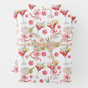 Aquarell Merry Mahjong Weihnachts-Cocktailparty Geschenkpapier Set