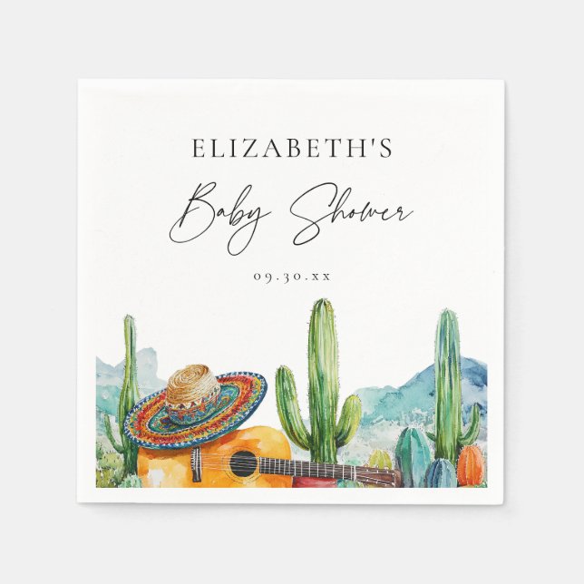 Aquarell Mexican Cactus Fiesta Baby Shower Serviette (Vorderseite)