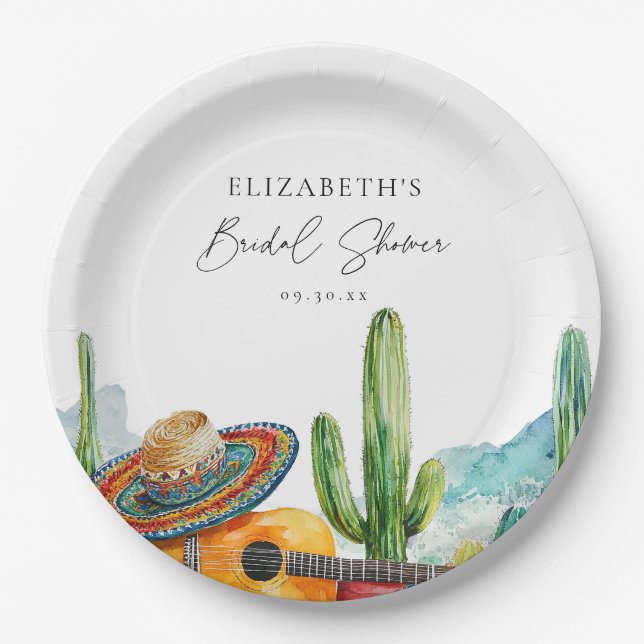 Aquarell Mexican Cactus Fiesta Brautparty Pappteller (Vorderseite)